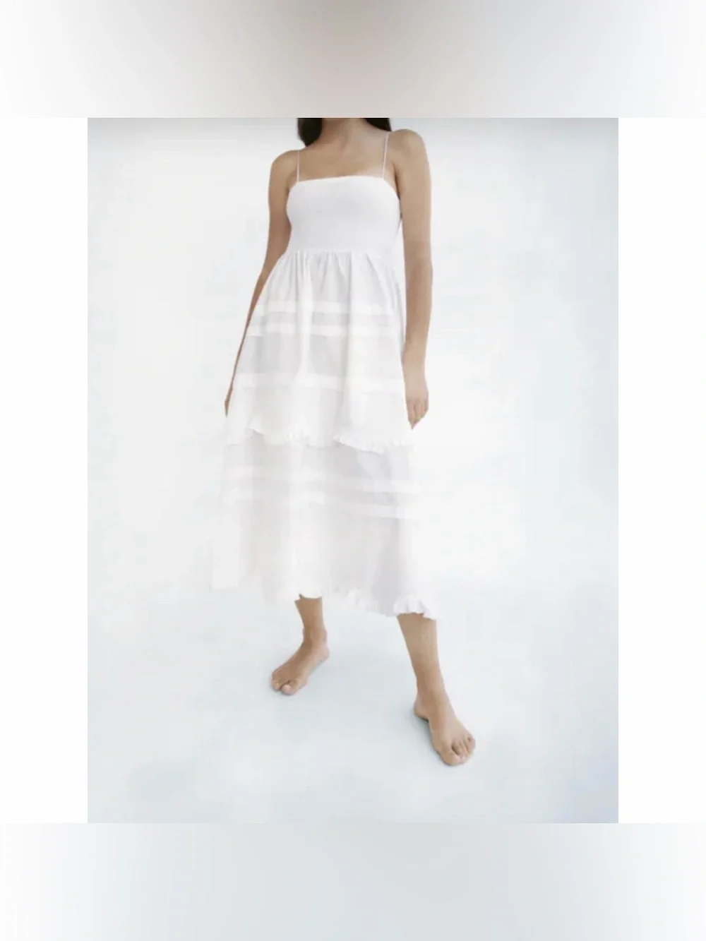 Zara Tiered Spaghetti Strap Summer Midi Poplin Dress - Picture 4 of 4